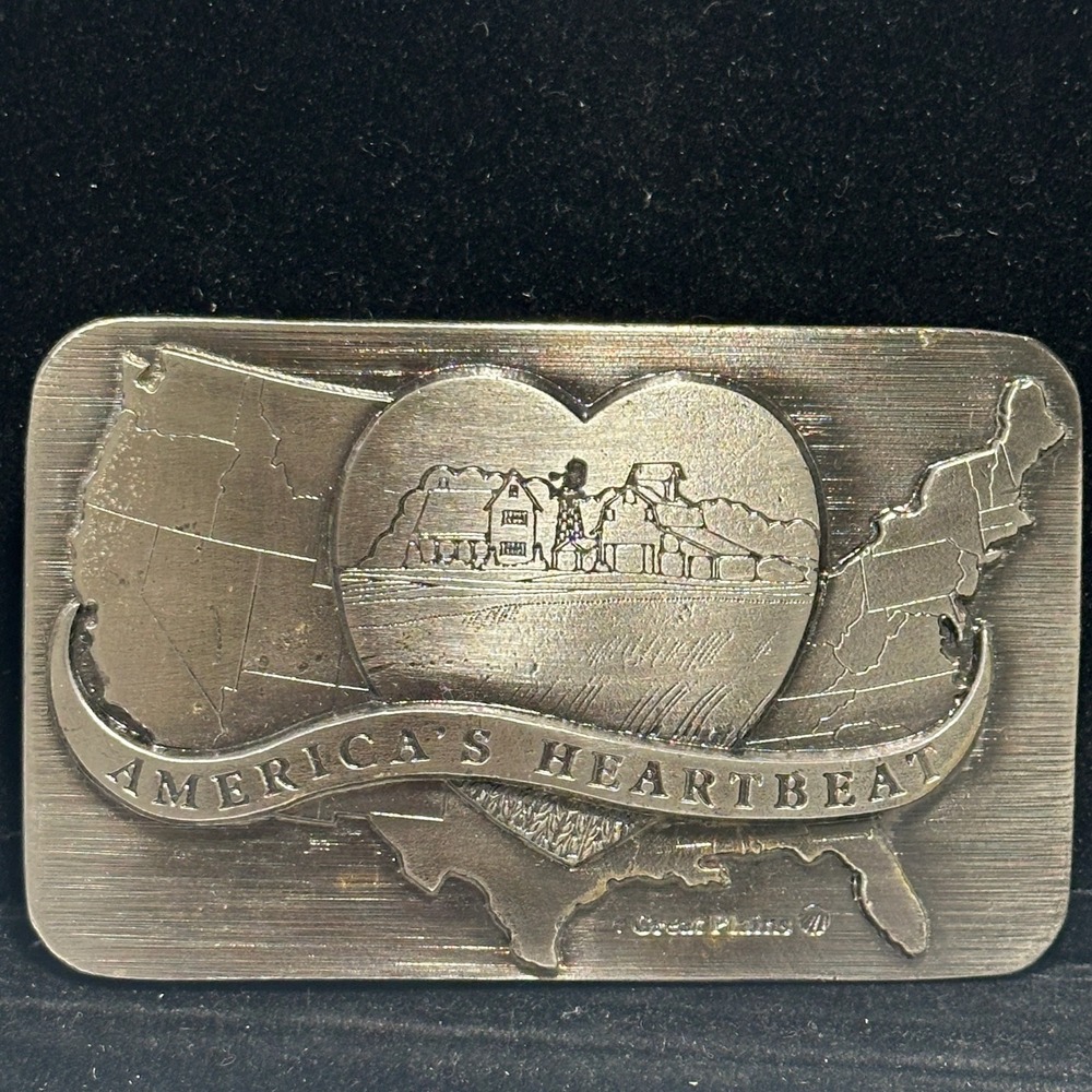 Vintage Great Plains Americas Heartbeat Farm Equipment Advertising Belt Buckle